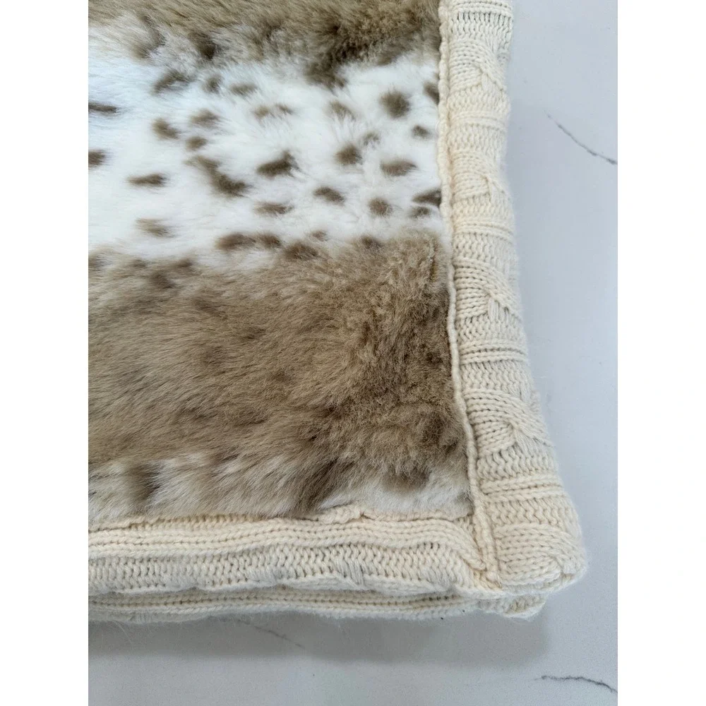 Restoration Hardware Baby Child Faux Fur Cable Knit Blanket‎ Cream Leopard Print